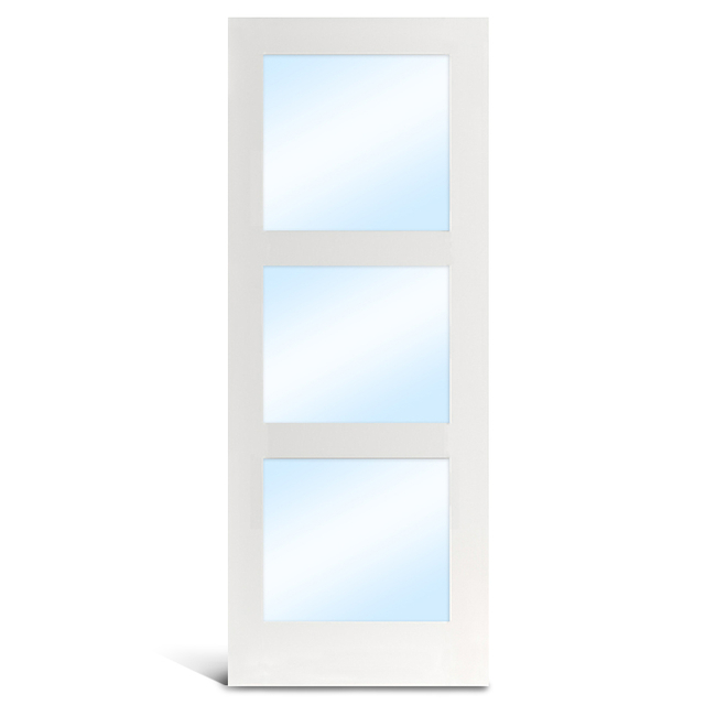 Porte française en verre apprêté en MDF à 3 carreaux